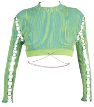 Load image into Gallery viewer, Cropped Longsleeve with Rings in Lime Green-Blue