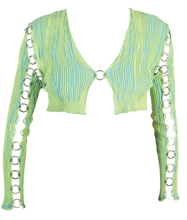 Load image into Gallery viewer, Cropped Kimono Jacket with Rings in Lime Green-Blue