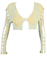 Load image into Gallery viewer, Cropped Kimono Jacket with Rings in Magic Mint-Yellow