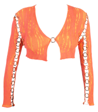 Load image into Gallery viewer, Cropped Kimono Jacket with Rings in Calypso Orange-Yellow