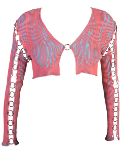 Cropped Kimono Jacket with Rings in Guava Pink-Blue