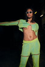 Load image into Gallery viewer, Cropped Kimono Jacket with Rings in Lime Green-Blue