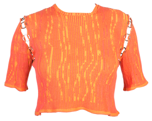Crew Neck T-Shirt with Rings in Calypso Orange-Yellow