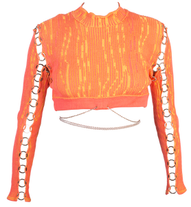 Cropped Longsleeve with Rings in Calypso Orange-Yellow