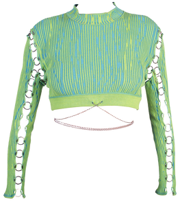 Cropped Longsleeve with Rings in Lime Green-Blue