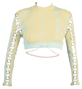 Cropped Longsleeve with Rings in Magic Mint-Yellow