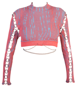 Cropped Longsleeve with Rings in Guava Pink-Blue