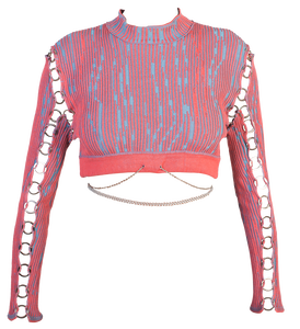 Cropped Longsleeve with Rings in Guava Pink-Blue