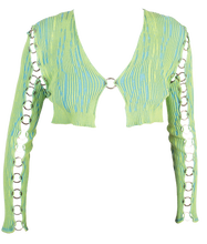 Load image into Gallery viewer, Cropped Kimono Jacket with Rings in Lime Green-Blue
