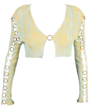 Load image into Gallery viewer, Cropped Kimono Jacket with Rings in Magic Mint-Yellow
