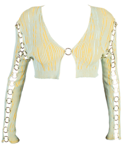 Cropped Kimono Jacket with Rings in Magic Mint-Yellow