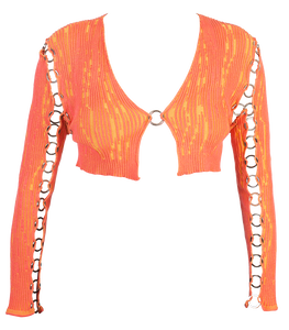 Cropped Kimono Jacket with Rings in Calypso Orange-Yellow