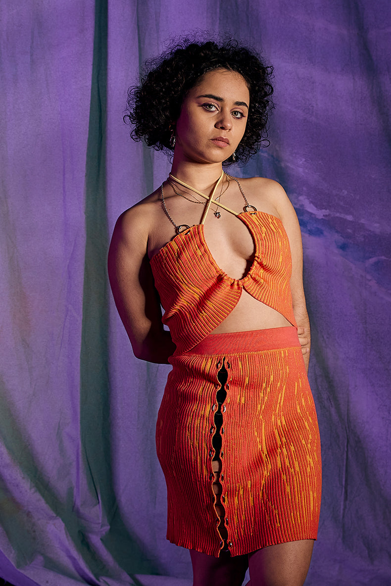 Butterfly Top with Chain in Calypso Orange-Yellow
