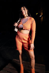Cropped Kimono Jacket with Rings in Calypso Orange-Yellow