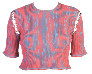 Crew Neck T-Shirt with Rings in Guava Pink-Blue
